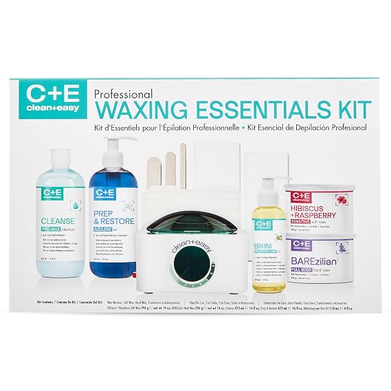 Clean + Easy Professional Waxing Kit Essentials At-Home Hair Removal Set with Wax Warmer, Hard & Soft Wax, Pre & Post-Wax Care for Face & Body, Waxing Kit for Women