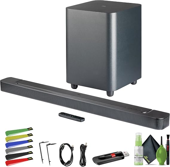 JBL Bar 500 5.1 Channel Soundbar for TV with Wireless Subwoofer MultiBeam and Atmos Sound bar, 590 Watts Output, Home Theater Audio TV Speakers and Surround Sound System with Built-in Bluetooth