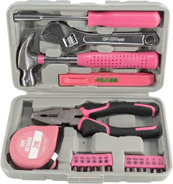 18-Piece Tool Set, Bits, 1/4" Screwdriver Handle, Wrench, Tape Measure, Pliers, Level, Hammer, Home DIY Tools, Work Tools, Furniture Assembly, Home Maintenance