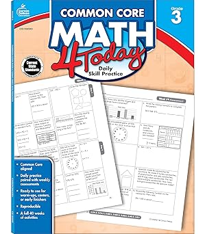 Carson Dellosa Common Core Math 4 Today 3rd Grade Workbooks, Telling Time, Fractions, Addition, Subtraction, Multiplication, Division, and More Mathematics Classroom or Homeschool Curriculum Volume 6