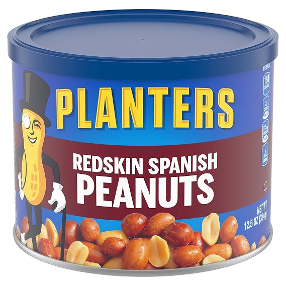 PLANTERS Redskin Spanish Peanuts, Roasted Salted Peanuts, Plant Based Protein 12.5oz (1 Canister)