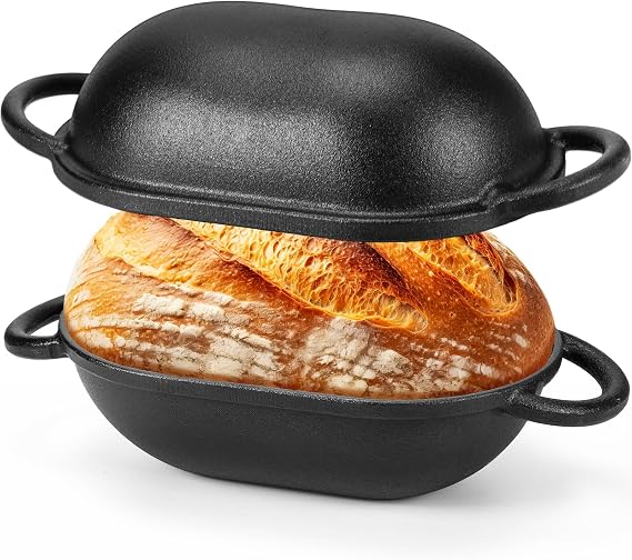 4qt Dutch Oven with Lid Enameled Cast Iron Sourdough Bread Pan for Baking Non Stick Single with Loop Handles for Family Homemade Breadbaking(Black)