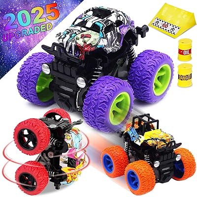 CozyBomBTM Monster Trucks Toys for Boys - Friction Powered 3-Pack Mini Push and Go Car Truck Playset for Boys Girls Toddler Aged 3 4 5 Year Old Gifts for Kids Birthday Christmas