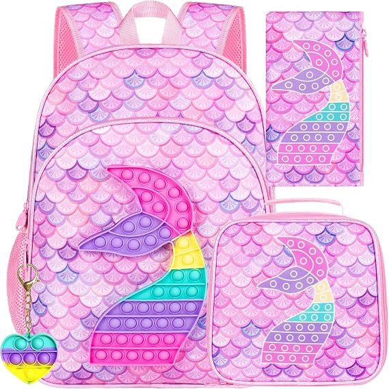 3PCS Girls and Boys Backpack, 16" Kids Bookbag with Lunch Box, Water Resistant School Bag for Elementary Prechool