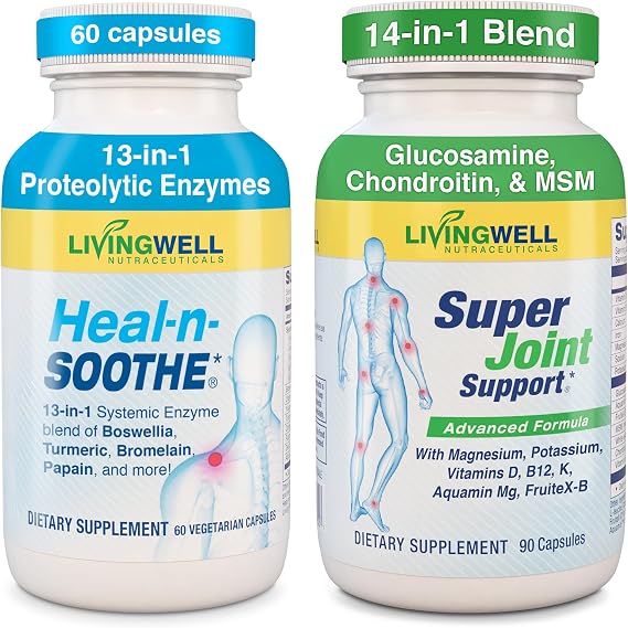 HEAL-N-SOOTHE & SUPER JOINT SUPPORT Supplement - Proteolytic Enzyme Formula with Turmeric, Bromelain & Boswellia for Joint Health - Plus Glucosamine, MSM & Chondroitin for Joint Flexibility & Mobility