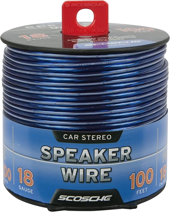 Scosche KS18100CS 18 Gauge CCA Car Stereo Speaker Wire - 18 AWG Audio Cable for Automotive Sound Systems - Copper Clad Aluminium 100 Foot Spool