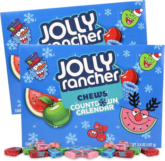 Galerie Jolly Rancher Chews Advent Calendars, 24 Countdown to Christmas with Gummy Candies, Assorted Fruit Flavors, 3.8 Ounces Each (Pack of 2)