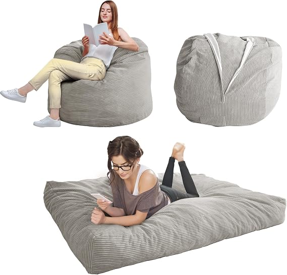 MAXYOYO Giant Bean Bag Chair Bed for Adults, Convertible Beanbag Folds from Lazy Chair to Floor Couch Bed, Large Floor Sofa Couch, Big Sofa Bed, High-Density Foam Filling, Machine Washable