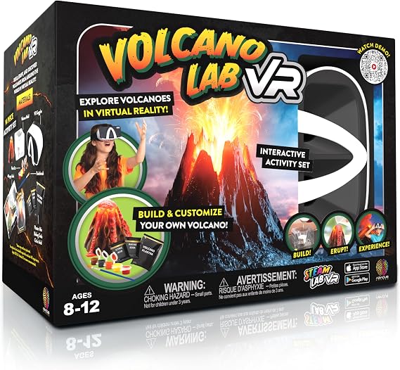 Abacus Brands STEAM Volcano Lab VR - Build and Erupt Your Own Volcano - Virtual Reality Kids Science Kit, Book and Interactive STEAM Learning Activity Set - for Ages 8 and Up