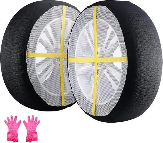 Happybuy Extra Large Snow Tire Socks, Polyester Fiber with Elastic Straps, Tire Traction Covers for Cars, SUVs, Pickup Trucks - Pack of 2
