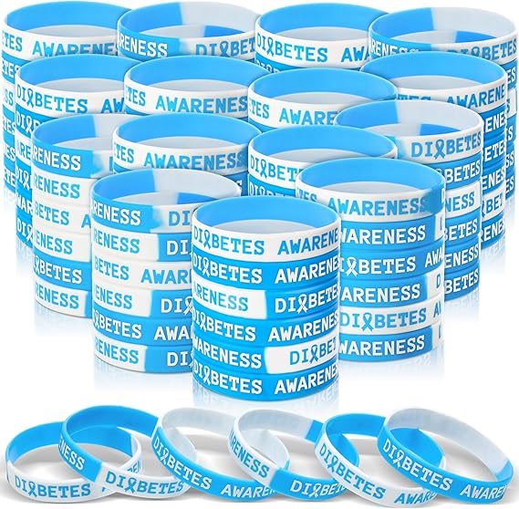 200 Pcs Diabetes Awareness Silicone Wristband Bulk for Women Men