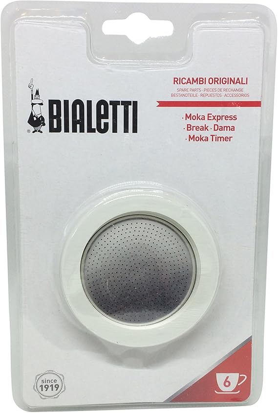 Bialetti 6 Cup Replacement Gasket & Filter Set 3 Washers, 1 Filter