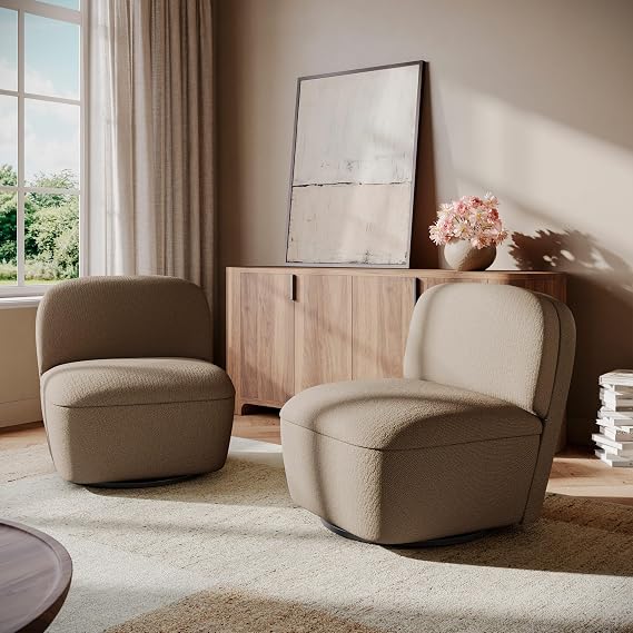 BELLEZE Set of 2 Modern Upholstered Swivel Accent Chair with Hidden Storage, 360 Rotating Chair, Easy Assembly Compact Chair for Living Room, Bedroom, Office, Space-Saving Design - Beige