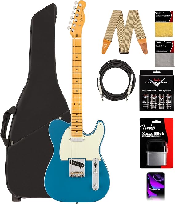 Fender American Professional Classic Telecaster - Faded Lake Placid Blue Bundle with Gig Bag, Strap, Cable, and Guitar Cleaning Kit