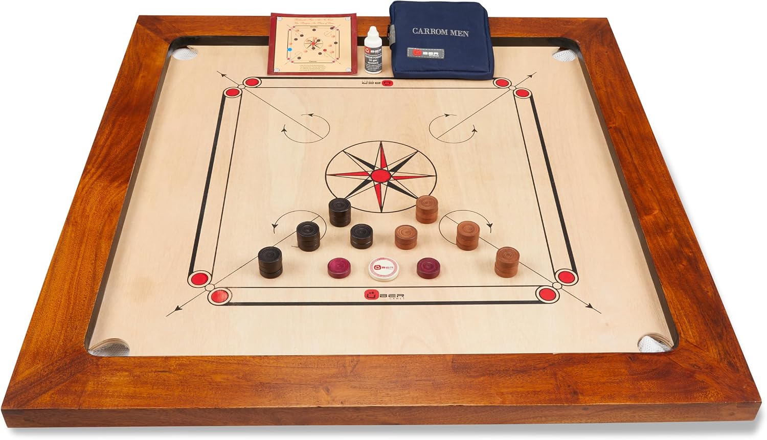 Uber Games – Tournament Carrom Board Set – 35 x 35 inch Official Size Tournament quality board incl Carrom Men - Hardwood edges for fantastic rebound - Suitable for serious & competitive players