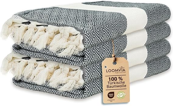 4'lü paket -%100 Pamuk Peştamal 100x180 cm, Havuz ve Plaj Havlusu, Spor Havlusu, Hızlı Kurur ve Koku Yapmaz, Emici, Hafif ve Kompakt, siyah
