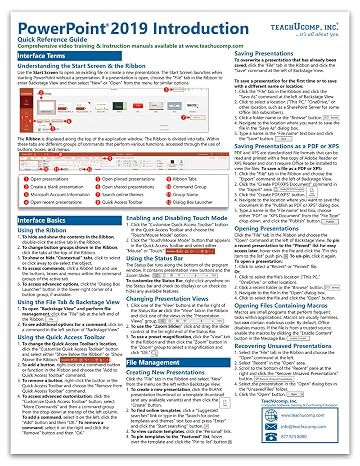 Microsoft PowerPoint 2019 Introduction Quick Reference Training Tutorial Guide (Cheat Sheet of Instructions, Tips & Shortcuts - Laminated Card)