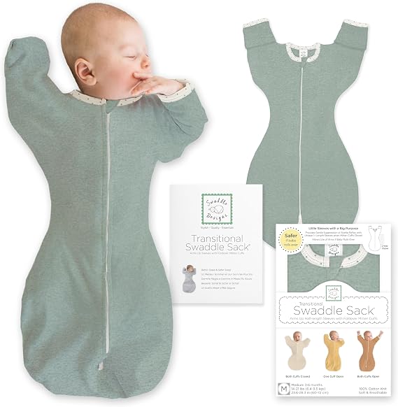 SwaddleDesigns Transitional Swaddle Sack, Baby Swaddles for Newborn with Arms Up Half-Length Sleeves & Mitten Cuffs, Sleep Sack Wearable Blanket