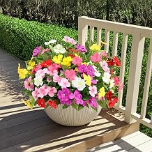 MACTING 6 Pcs Artificial Impatiens Flowers for Outdoors Fake Silk Flowers Bouquet UV Resistant Outdoor Faux Plants for Planters Window Patio Porch Garden Yard Outside Spring Decorations,Mix Color