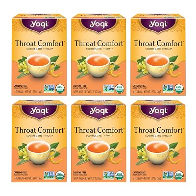 Yogi Tea - Throat Comfort 6 Pack - Soothes the Throat with Wild Cherry Bark, Licorice Root, Mullein, and Ginger - Caffeine Free - 96 Organic Herbal Tea Bags