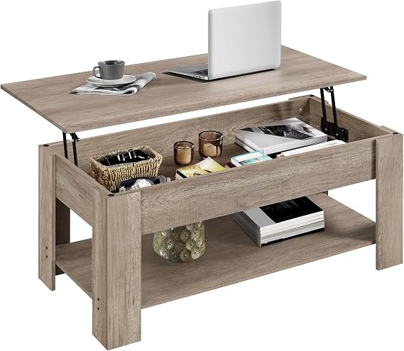 Yaheetech 47.2 in Lift Top Coffee Table with Hidden Storage & Shelf, Gray
