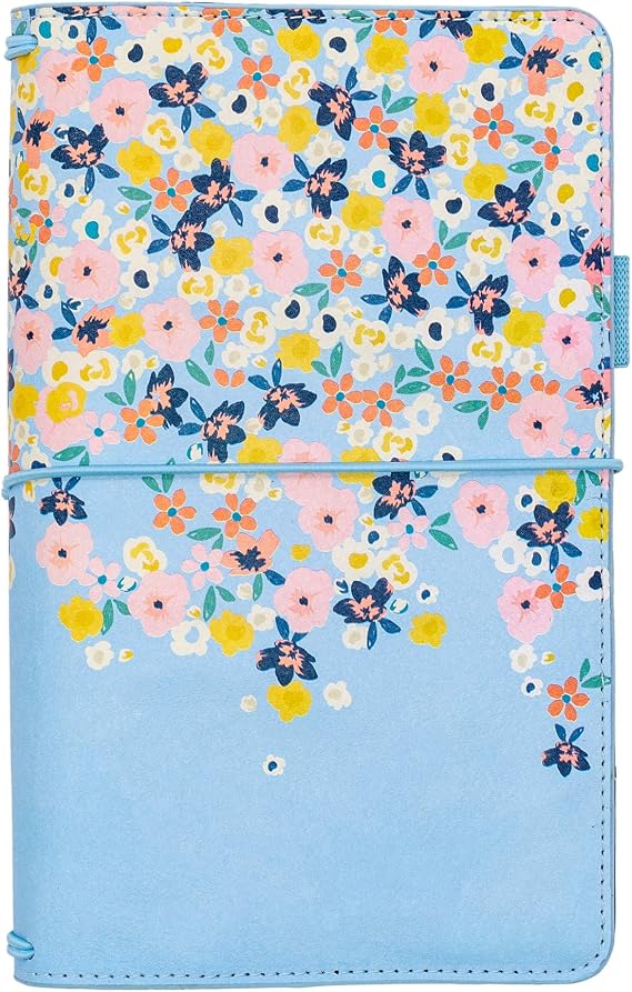 Pukka Pad, Carpe Diem Refillable Travelers Notebook Cover Faux Leather Portfolio with Blank and Lined Notepads Includes 6 Pockets, Pen Loop, and Elastic Closure 8.5 x 5.5 Inches, Ditsy Floral