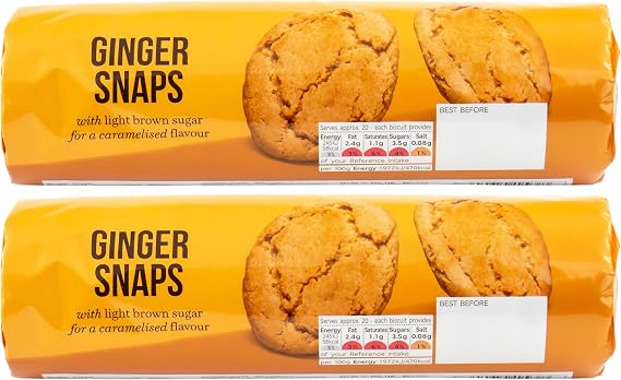2 x 250g Ginger Snaps, Traditional Biscuits with Light Brown Sugar for a Caramelised Flavour - 500g
