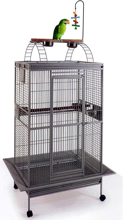 Large Elegant Wrought Iron Play Top Bird Parrot Cage for Small Quaker Amazon Parrot Cockatiel Sun Green Cheek Conure Dove Cockatoo Rolling Stand