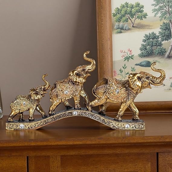 Elegant Golden Elephant Home Sculpture for Shelf, Desk, Mantel - Symbol of Love, Perfect Wedding