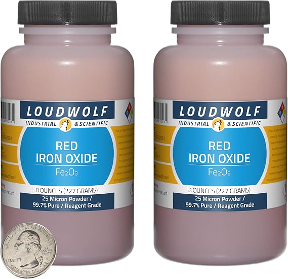 Iron Oxide Red / 1 Pound / 2 Bottles / 99.7% Pure Reagent Grade / 25 Micron Powder