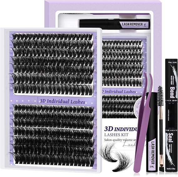 B&Q Fluffy Lash Clusters Kit 7D+90D Dramatic Eyelash Clusters Kit 10-18MM 0.05MM Wispy Lash Thick Volume DIY Individual Lashes 3D Mega Eye Lashes Suitable for Beginners at Home(KIT-70D+90D)
