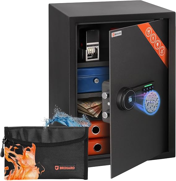 Business XL Biometric Safe 50x35x36cm with Fireproof Money Bag, Fingerprint Safe Box 60L with 2 Adjustable Shelves, Digital Cabinet Secure Storage for Documents A4, Money