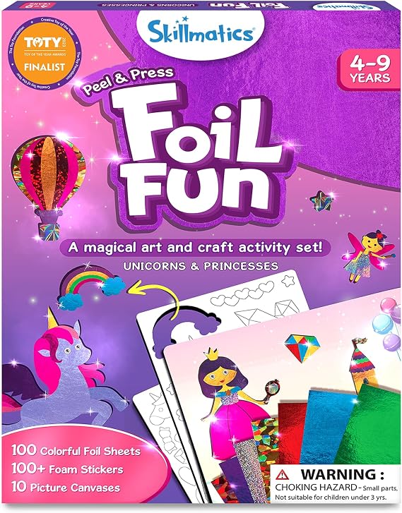 Skillmatics Foil Fun Unicorns & Princesses, Foil Art & Craft, Gift for Kids | Craft Kits Supplies, DIY Creative Activity for Kids, Travel Toys, Screen-Free Entertainment, Gift for Ages 4, 5, 6, 7, 8, 9
