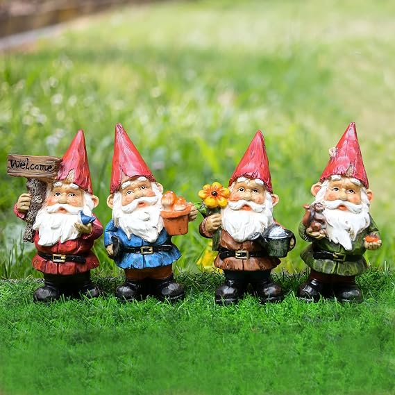 Garden Gnomes Statues Outdoor Decor Garden Gnome Statue Funny Gnomes Decorations for Outside Yard Clearance Lawn Ornaments, Pack of 4
