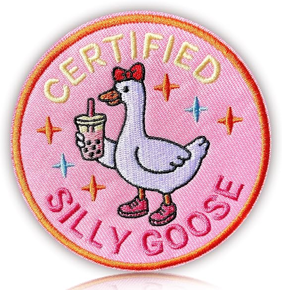 Funny Goose Patch Hook and Loop Silly Goose, 3 in Pink Cute Animal Meme Morale Patch for Backpacks, Vest Harnesses, Hats