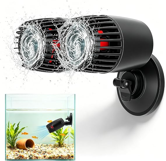 Aquarium Wave Maker Double Head, Aquarium Circulation Pump, 2 x 10000LPH 25W Powerhead for Aquarium, Ultra Quiet Fish Tank Wave Maker with Suction Cup, Anti-Reverse, for 300-400L Fish Tanks