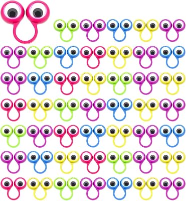 JOVITEC 48 Pcs Eye Finger Puppets Toys Set Eyeball Rings Eye on Rings for Kids Googly Wiggly Eyeball Finger Puppet Party Favors for Boys Girls Classroom Prize Exchange, 5 Colors