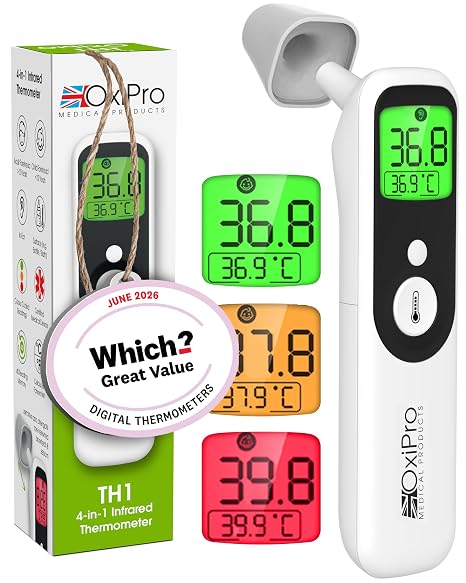 OxiPro TH1 Thermometer - Which? and Health & Pharma Award Winner 2026 - In-Ear, Forehead, Non-Touch & Baby Modes - Infrared Thermometer for Newborn, Baby, Kids, Children & Adult Temperature