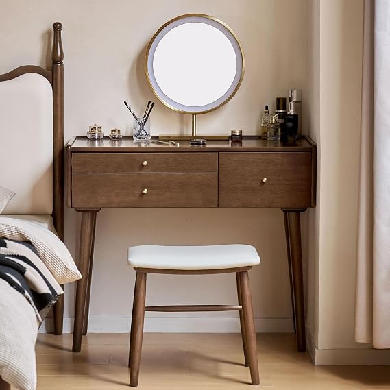 YESWOOD Vanity Desk, Solid Rubberwood Dressing Table, Study Desk and Vanity Table for Bedroom, 18" D x 38" W x 32" H