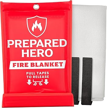 Prepared Hero Emergency Fire Blanket - 4 Pack - Fire Suppression for Kitchen, 39 x 39 Fiberglass Fire Blanket for Home