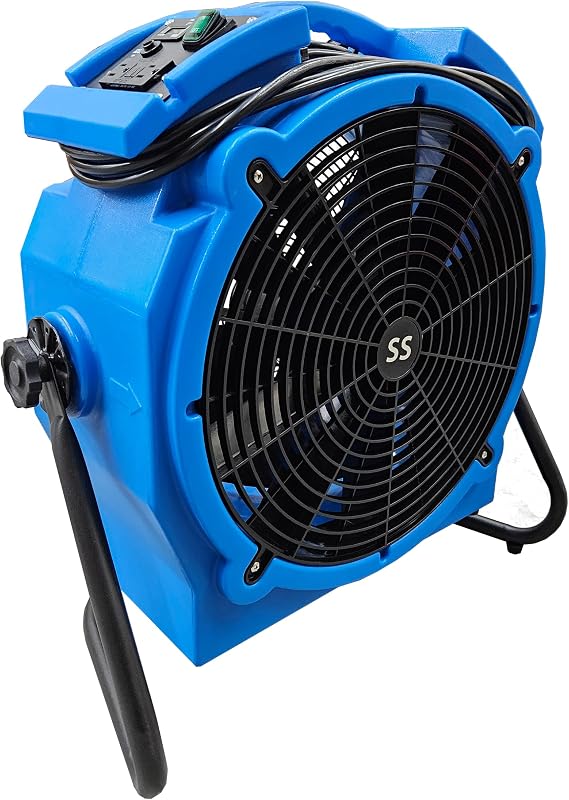 ASD Products- SS Axial Axial Air Mover 3000+ CFM, 1.8amp, Single Speed, Daisy Chain GFCI, Hour Meter, With Stand (Blue)