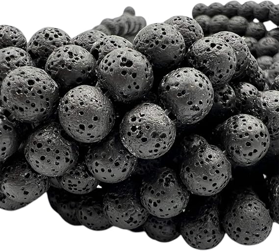Black Lava Beads | Sealed Coated Black Colored Volcanic Lava Rock Round Shaped Beads | 4mm