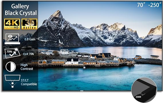 Gallery Projector Screen Black Crystal ALR Fixed Frame 16:9, 4K Ultra HD, Wall Mount, Compatible with ST/LT Projectors (Non-UST), Optimized for Rooms with Ambient Light, 100 Inch