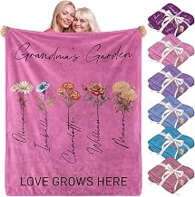 Ships Next Day- Personalized Blanket for Women, Birthday Gifts for Mom,Grandma,Custom Name Blanket with Birth Month Flowers,Customized Blankets and Throws,Super Soft Plush Fleece