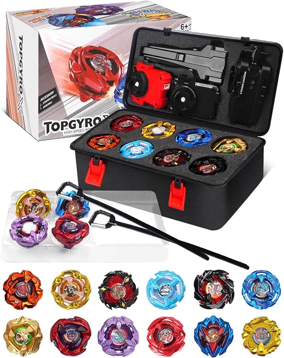 12 X Right-Spin Blade Tops Set with 3 Launchers, 1 Grip, Battle Toy Ages 6+ | Storage Box, Kids Toys Boys Birthday Gift, New Look
