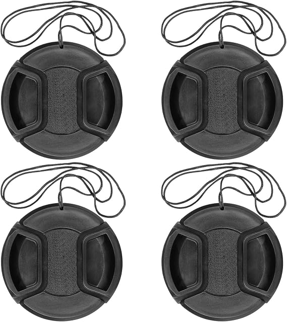 Camera 52mm Lens Cap Center Pinch with Lens Cap Leash Hole Bundle Compatible with Nikon Sony Canon DSLR Cameras & Other DSLR Cameras UV Lens (52mm)- 4 Pack