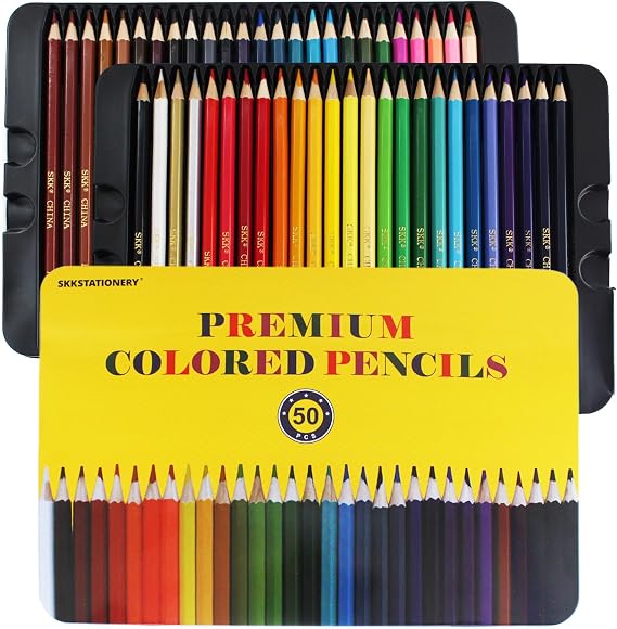 SKKSTATIONERY 50Pcs Colored Pencils, Art Supplies, 50 Vibrant Colors, Packing in Tin, Drawing Pencils for Sketch, Arts, Coloring Books
