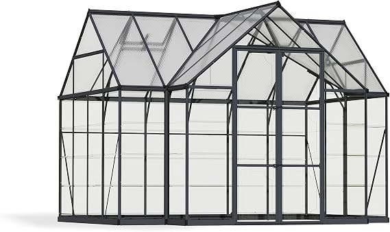 Palram - Canopia Chalet 12' x 10' Polycarbonate Aluminum Greenhouse, Gray | Outdoor Backyard Home Garden Structure Walk-In DIY Kit, UV Protection, Heavy-Duty Aluminum Frame, Lockable Door, Roof Vents