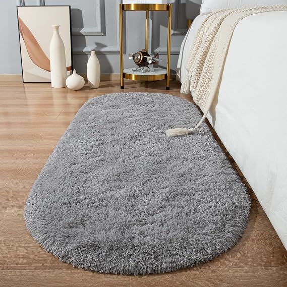 Softlife Fluffy Rugs for Bedroom, Shag Cute Area Rug for Girls and Kids Baby Room Home Decor, 2 x 5 Feet Oval Indoor Carpet for Nursery Dorm Living Room, Grey
