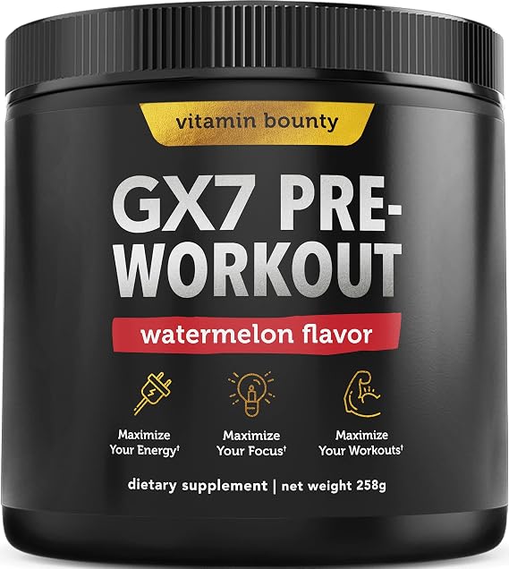 Vitamin Bounty Gx7 Pre Workout Powder for Men Pre workout for Women - Sugar Free Pre Workout Energy Booster Supplement with Beta-Alanine, Caffeine, Keto, 0g Net Carbs - Watermelon Flavor, 20 Serving